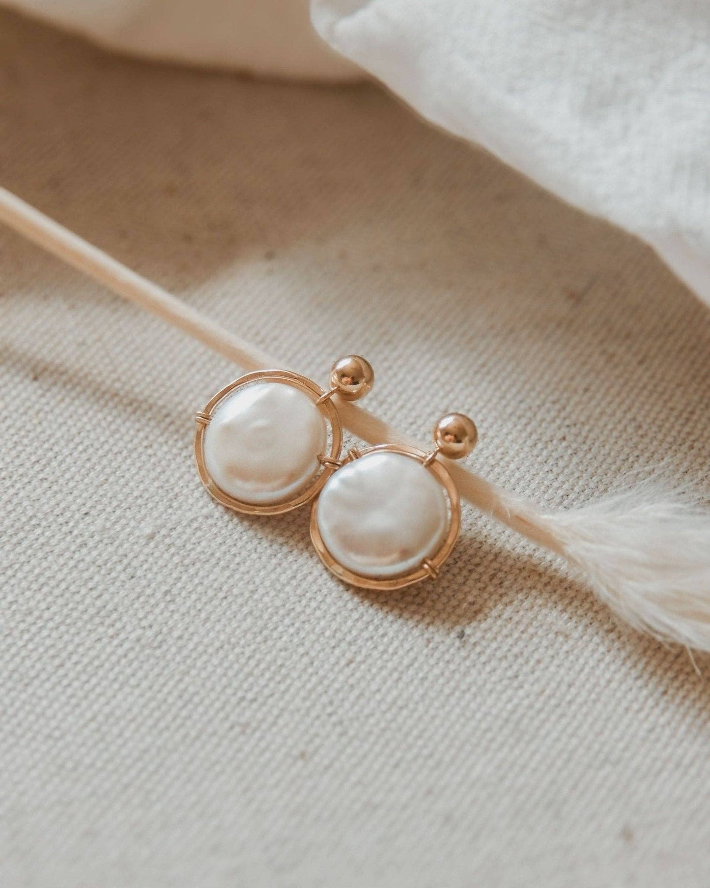 Freshwater Pearl Halo Earrings, 14k Gold Fill & Silver