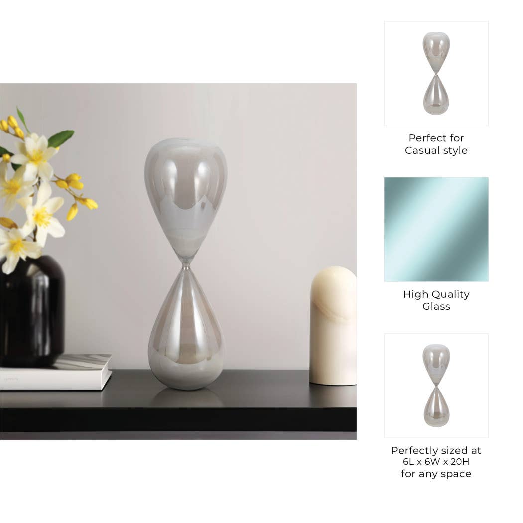 Glass Small Teardrop Silhouette Hourglass - Grey, 20 in.