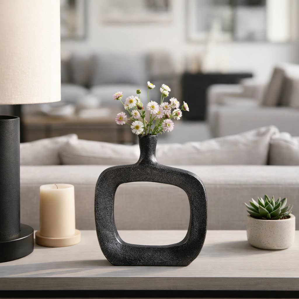 Vase - Black Antique Nickel Open Cut-out Bud, 8 in.