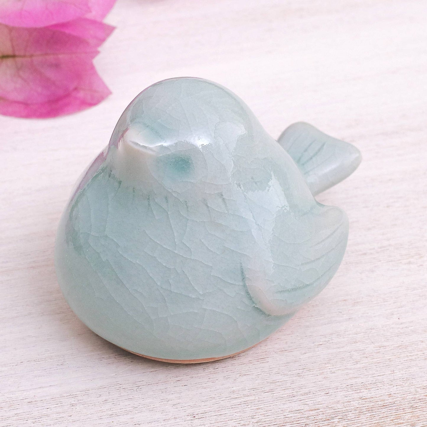 Novica Handmade Sweet Robin Celadon Ceramic Figurine