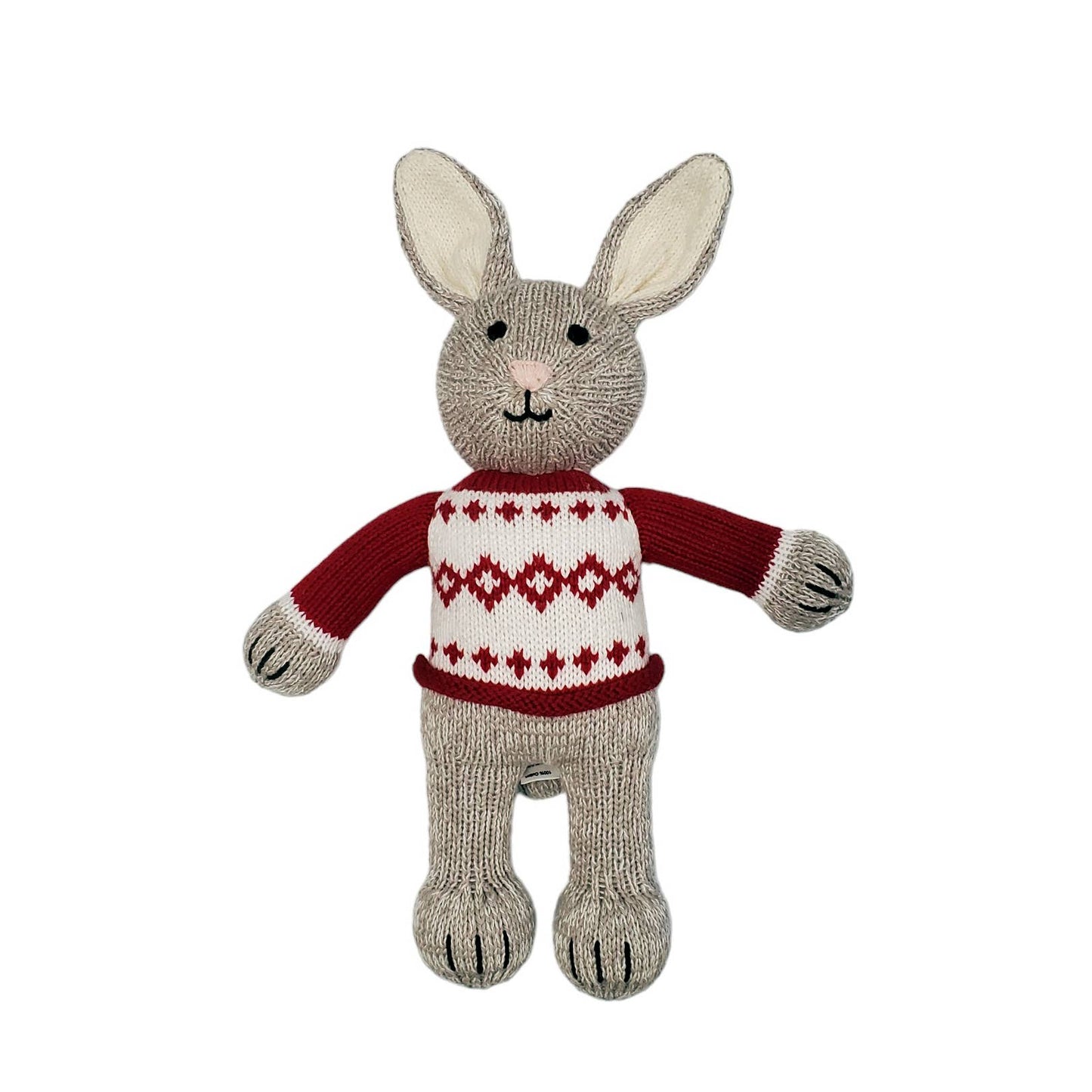 Handmade Knit Bunny In Holiday Sweater Cotton Toy