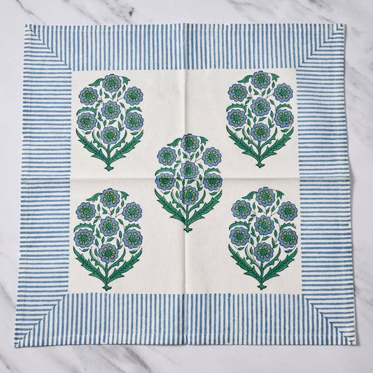 Devika Floral + Stripe Block Print Towel