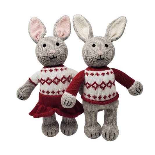 Handmade Knit Bunny In Holiday Sweater Cotton Toy