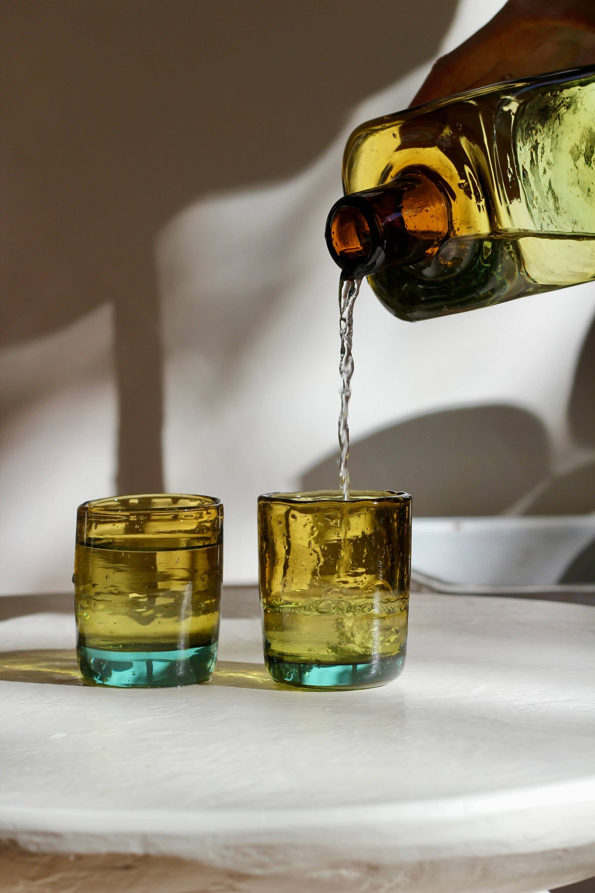 Mini Tumbler in Aqua/Amber - Handblown, Recyled Glass