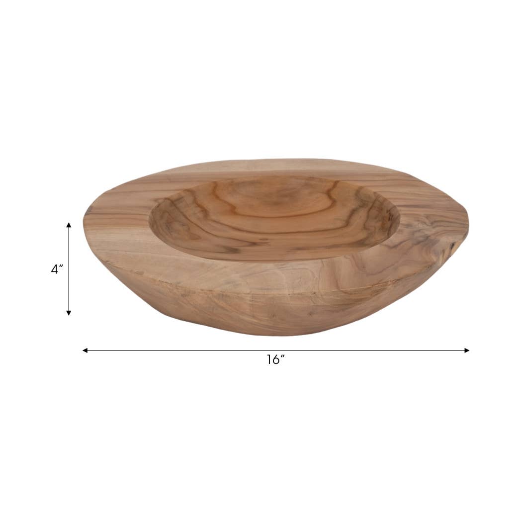 Decorative Bowl - Brown Teak Wood Round Organic, 16 in.