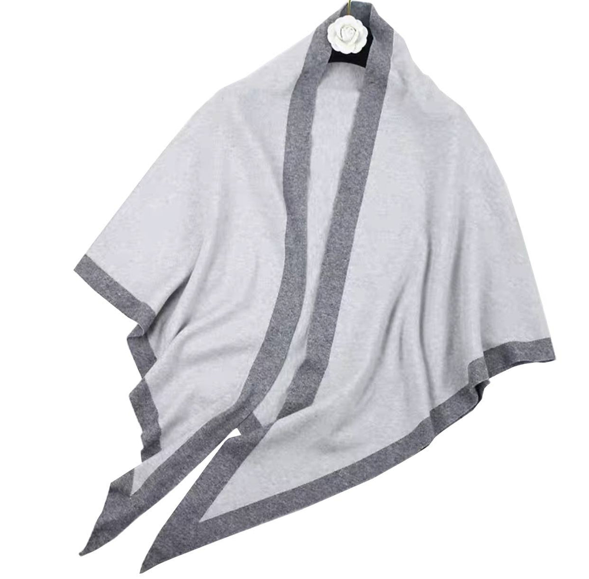 Contrast Border Knit Cashmere Blend Triangular Shawl Wrap