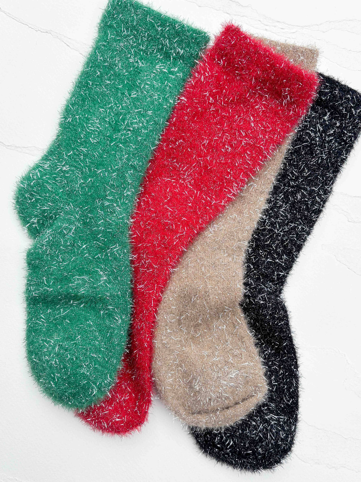 Holiday Sparkle Fuzzy Crew Socks
