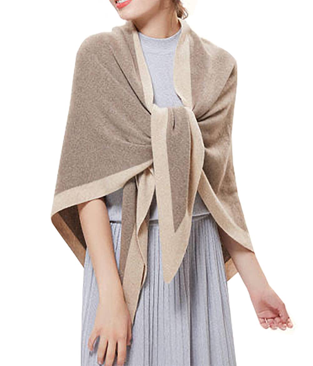 Contrast Border Knit Cashmere Blend Triangular Shawl Wrap