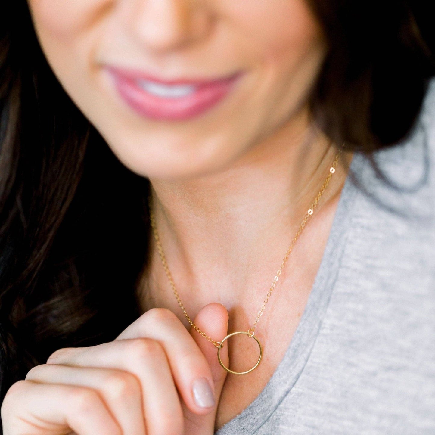 Hammered Open Ring Pendant Necklace, 14k Gold Fill & Silver