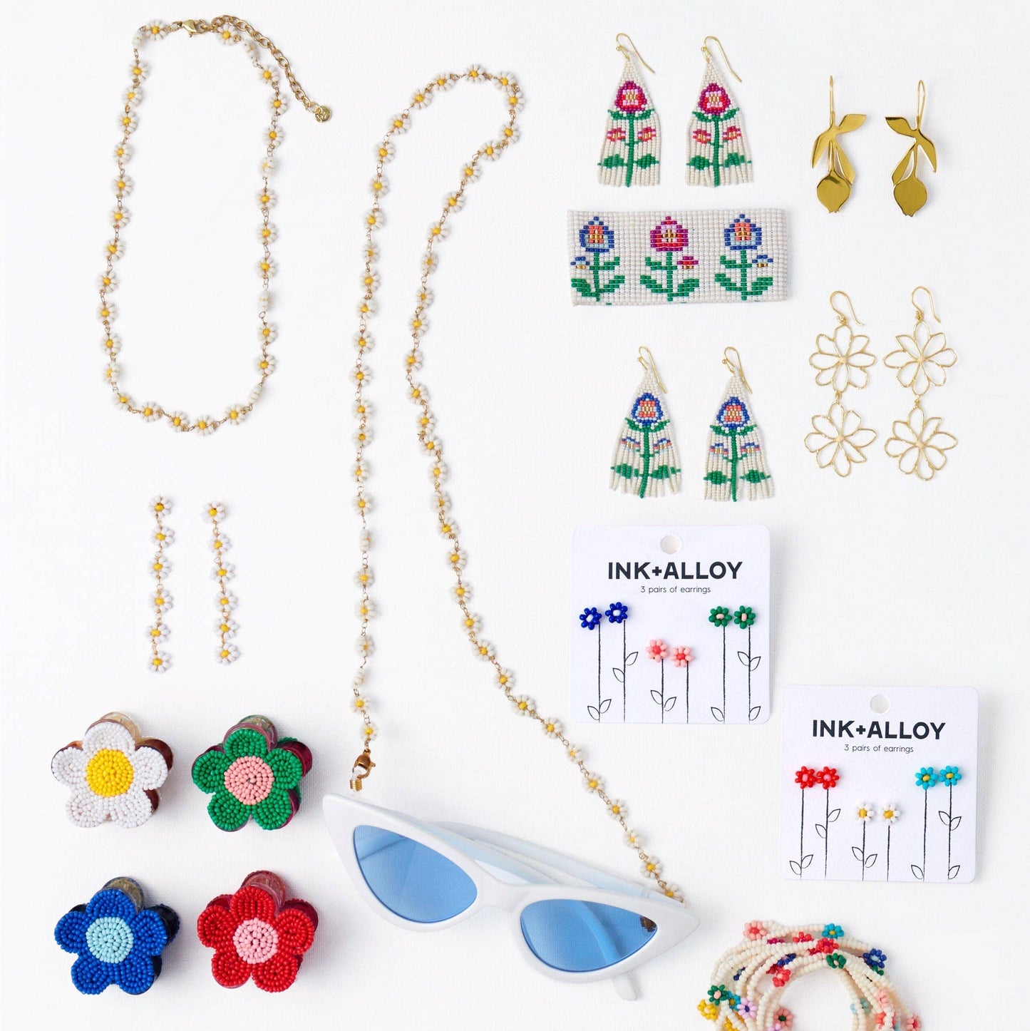 Tina Flower Earrings Trio Set Lapis, Pink + Kelly Green Wholesale