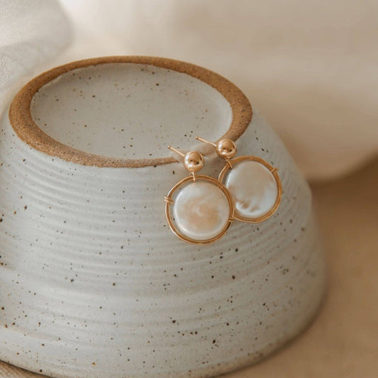 Freshwater Pearl Halo Earrings, 14k Gold Fill & Silver