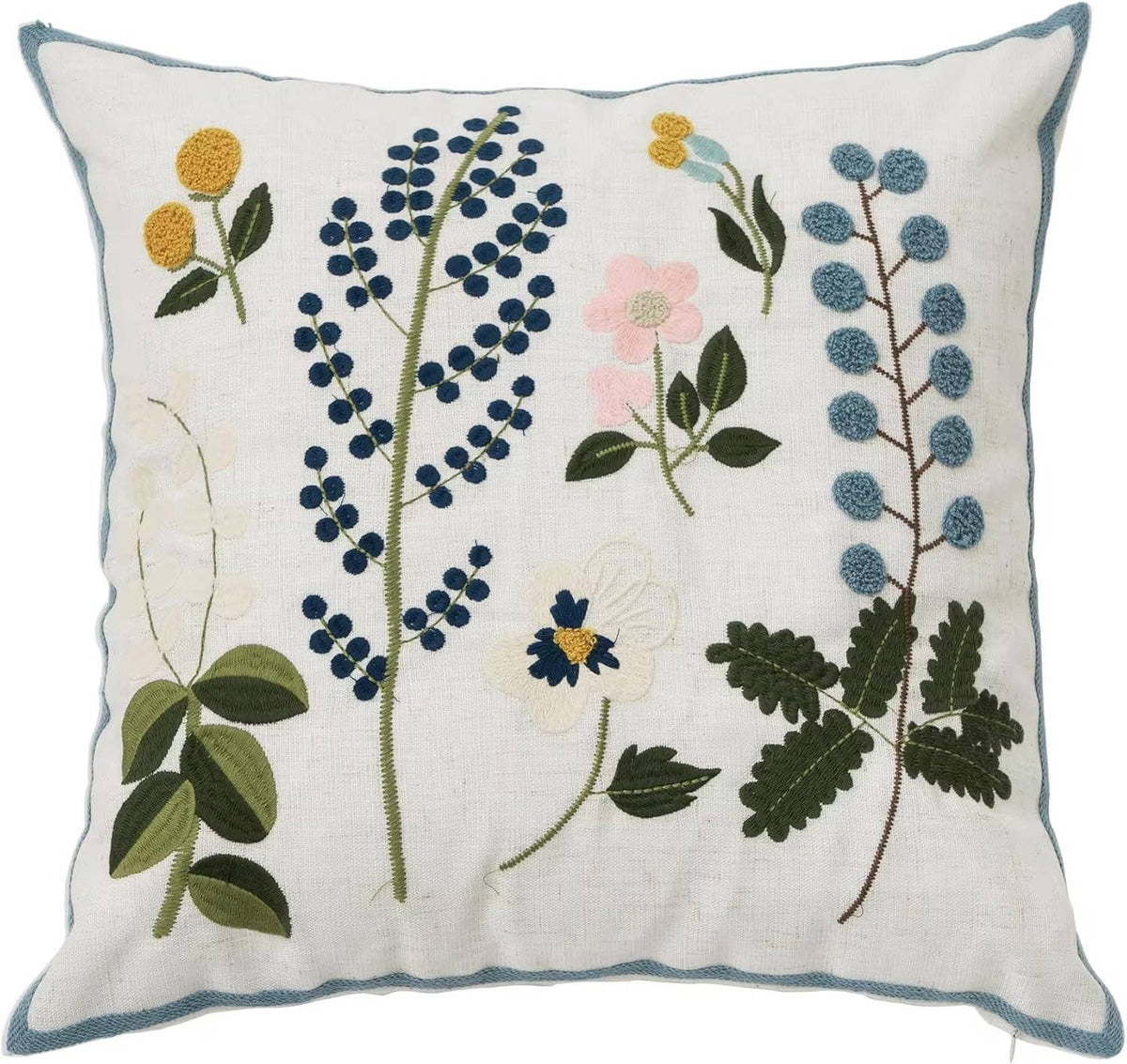 Flower Embroidery 18" Throw Pillow
