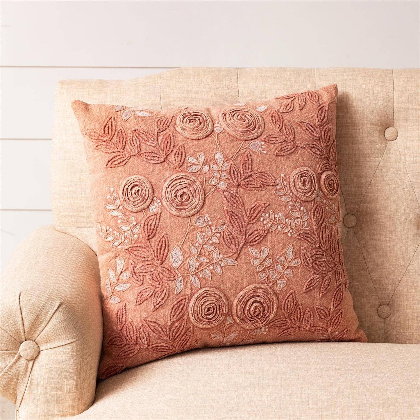 Rose Embroidered Stone Wash Pillow