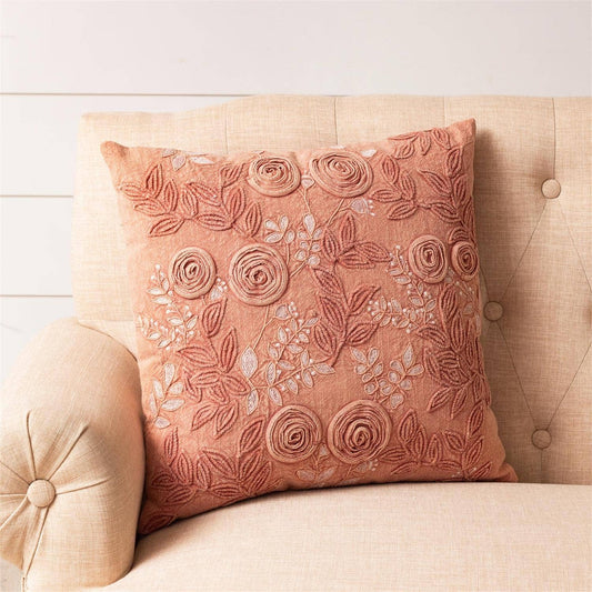 Rose Embroidered Stone Wash Pillow