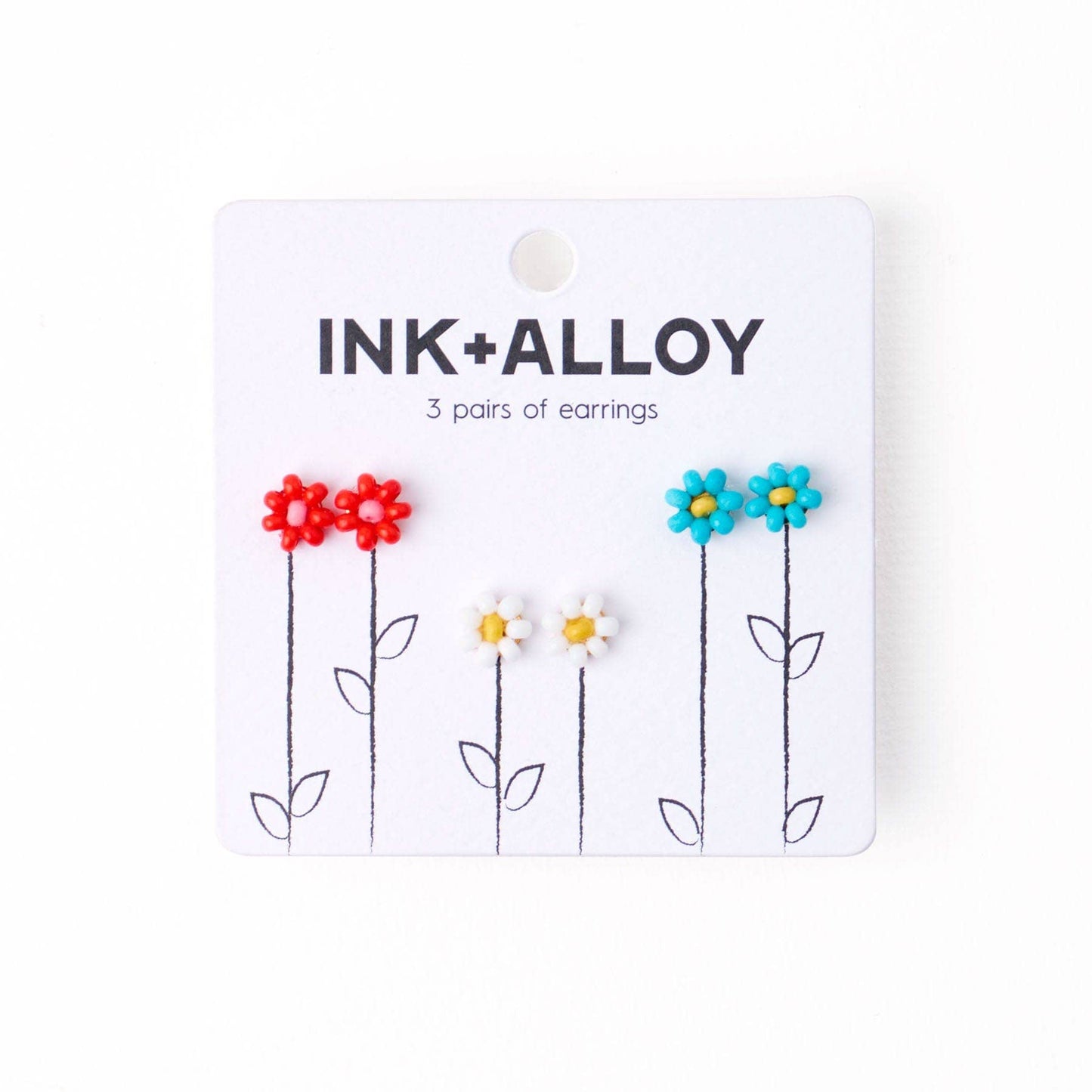 Tina Flower Earrings Trio Set Aqua, Tomato + White Wholesale