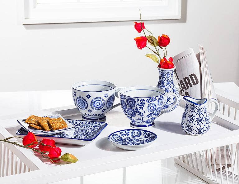 Blue & White Handled Jug