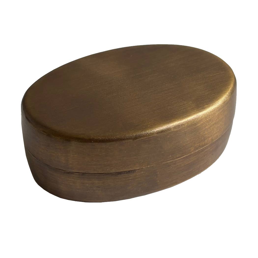 Oval Antiqued Brass Jewelry Pill Tobacco Storage Box