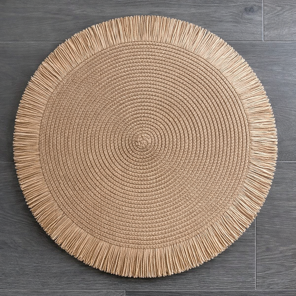 Natural Handwoven Fringe Boho 15" Round Placemat