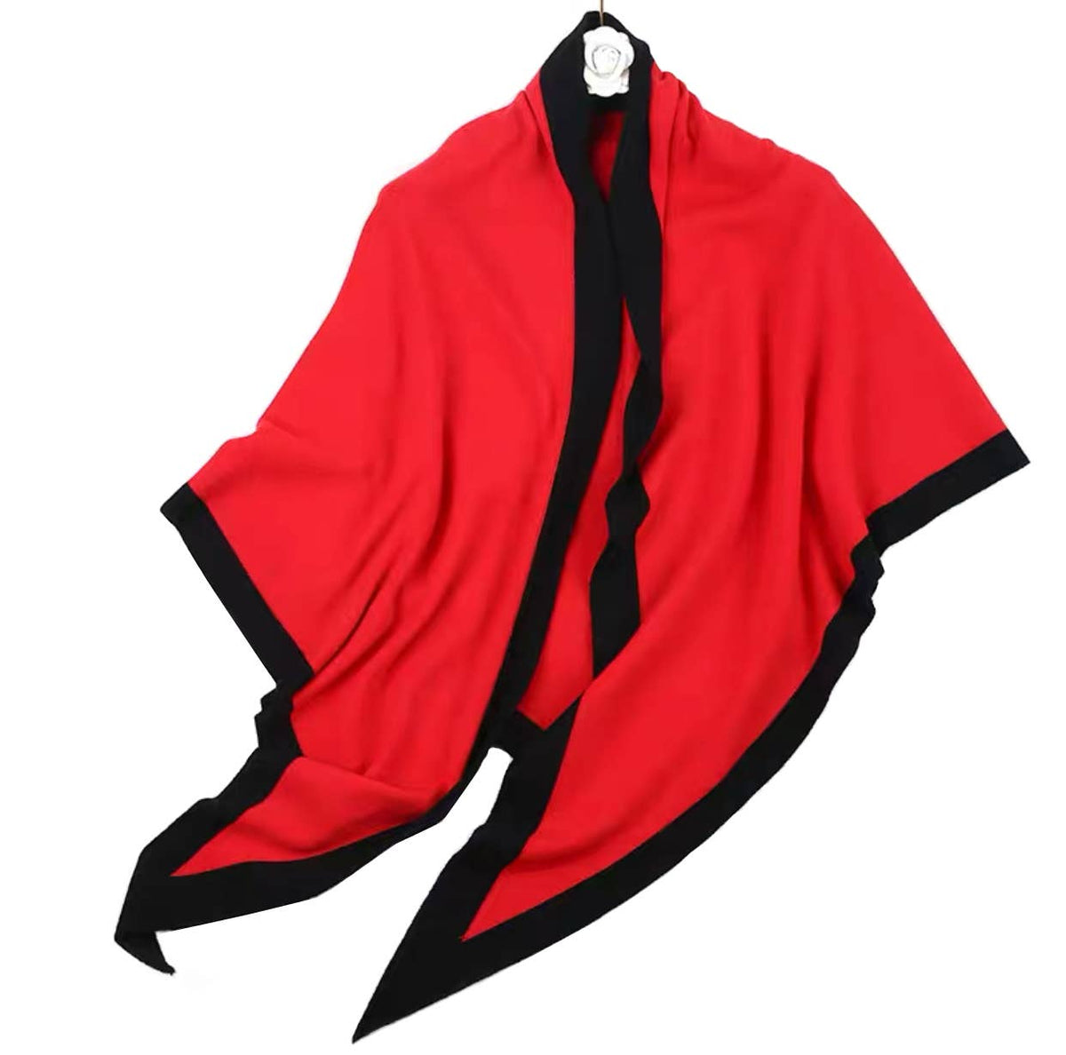Contrast Border Knit Cashmere Blend Triangular Shawl Wrap