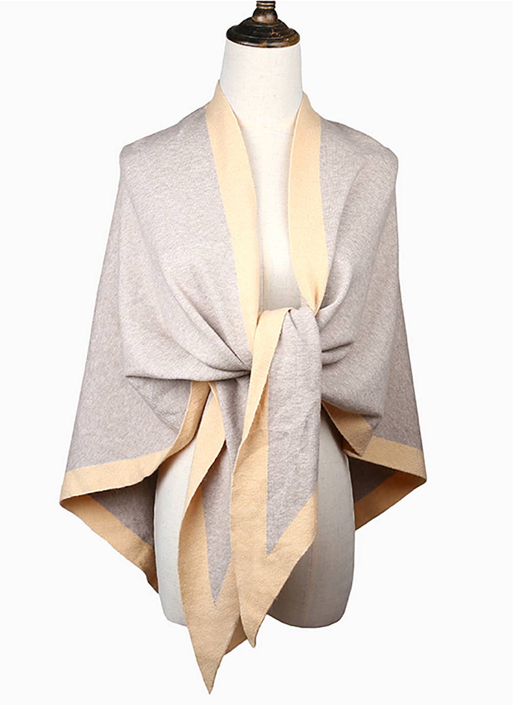 Contrast Border Knit Cashmere Blend Triangular Shawl Wrap