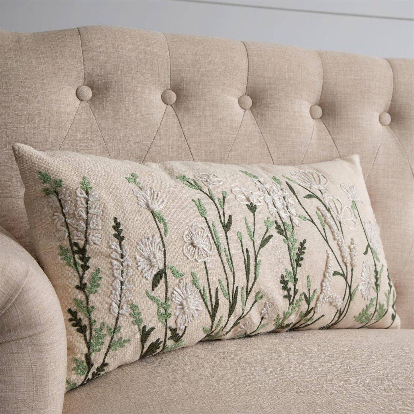 Embroidered Wild Flowers Lumbar Pillow