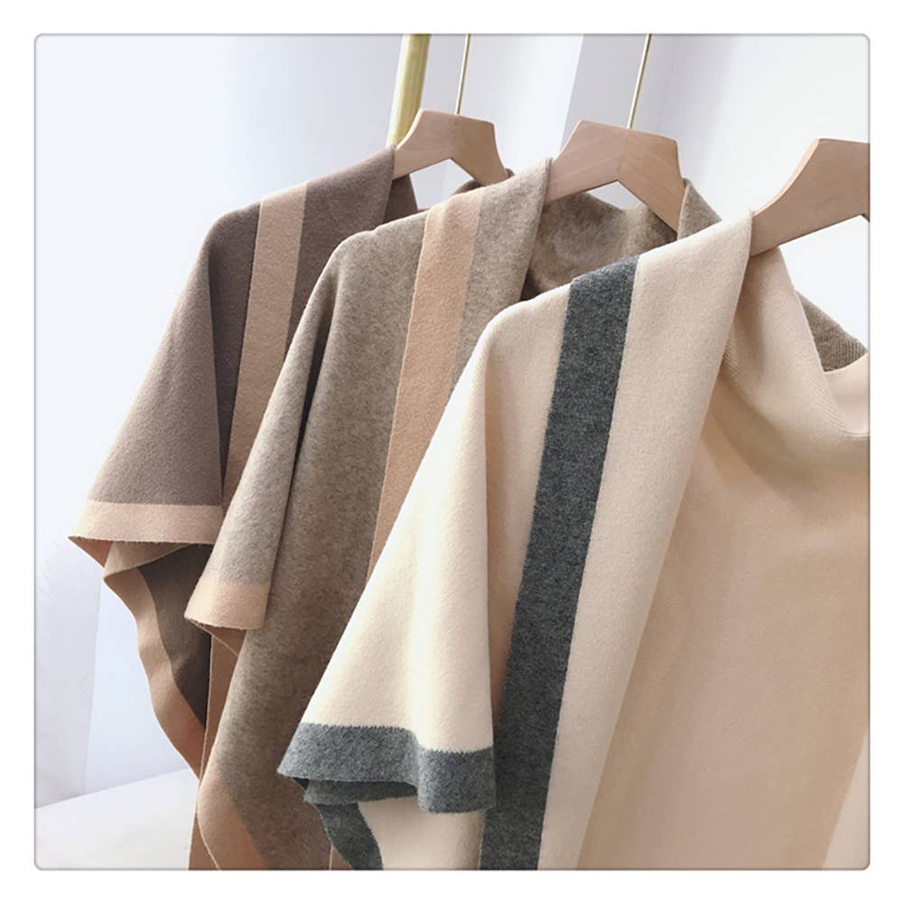 Contrast Border Knit Cashmere Blend Triangular Shawl Wrap