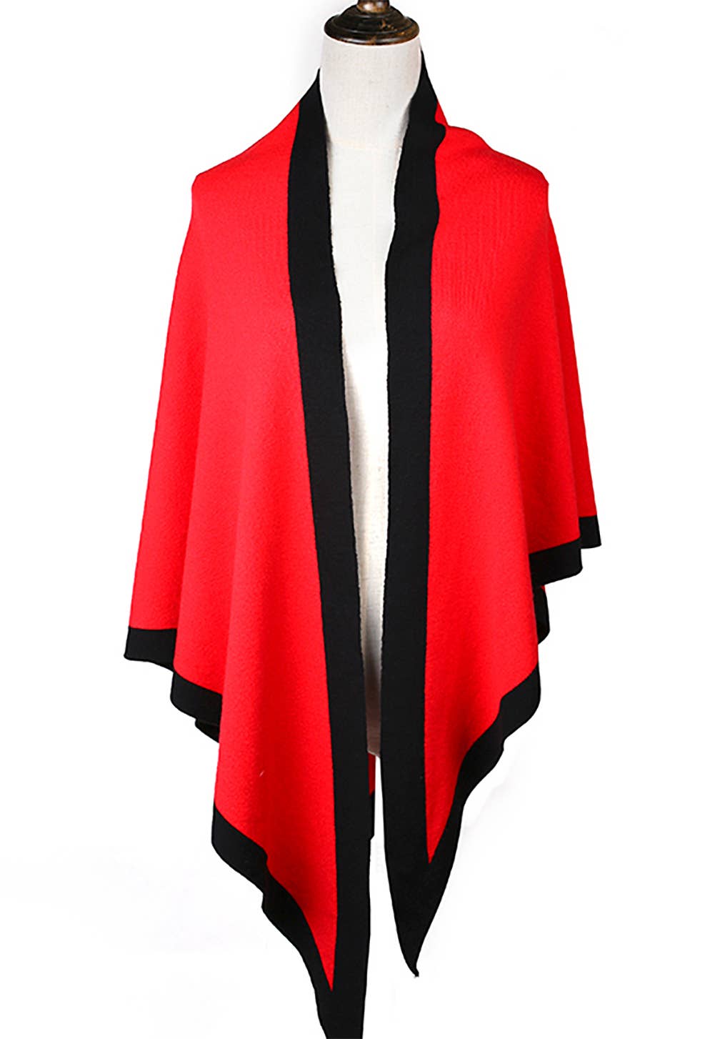 Contrast Border Knit Cashmere Blend Triangular Shawl Wrap