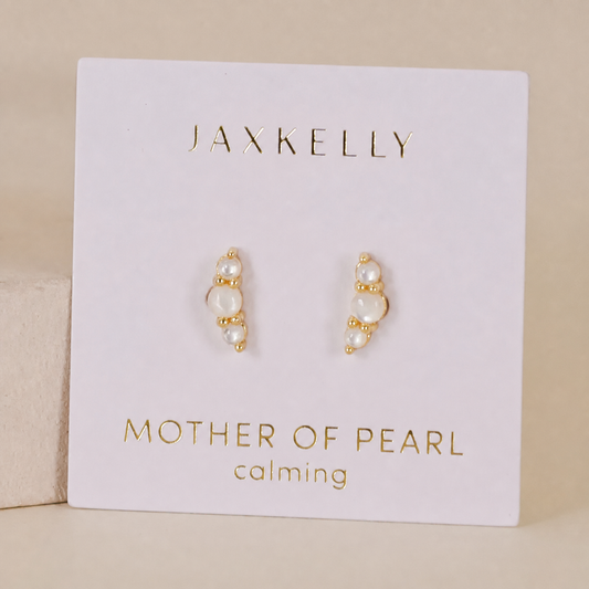 Crescent Gold Earrings - Pearl