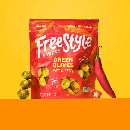 Hot & Spicy Green Olives 4oz - Freestyle Snacks