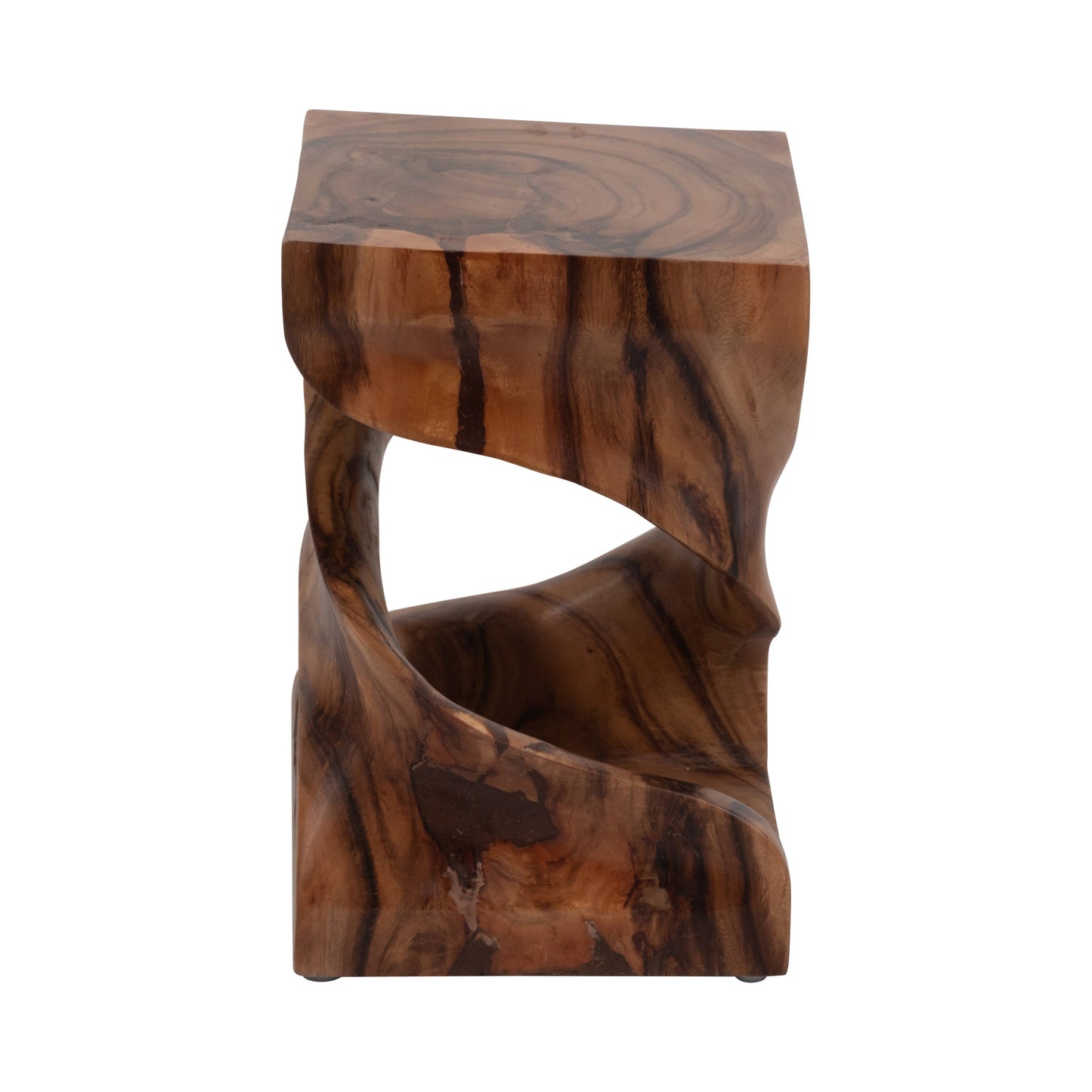 Side Table - Brown Wood Rectangular Unique Twisted, 18 in.