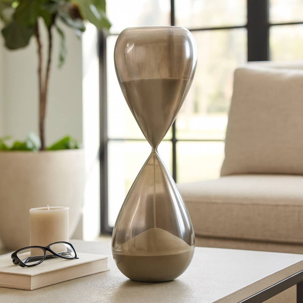 Glass Small Teardrop Silhouette Hourglass - Grey, 20 in.