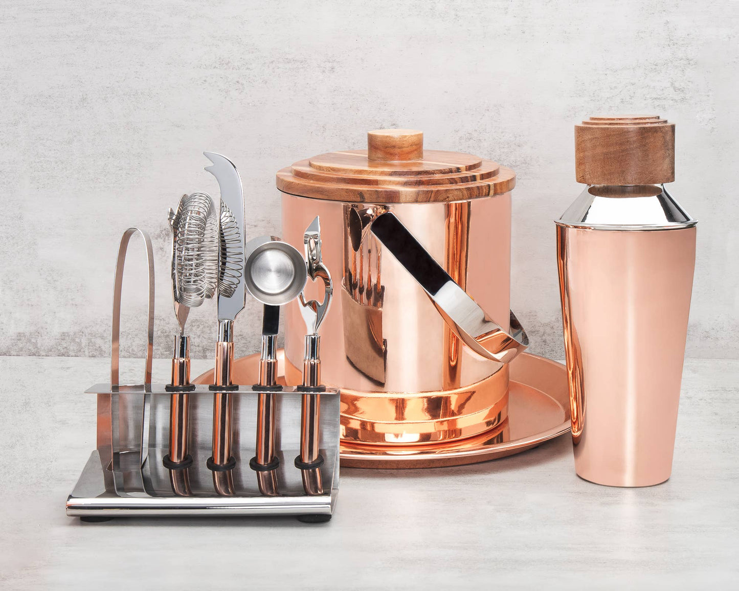 9 Piece Copper/Wood Bar Set