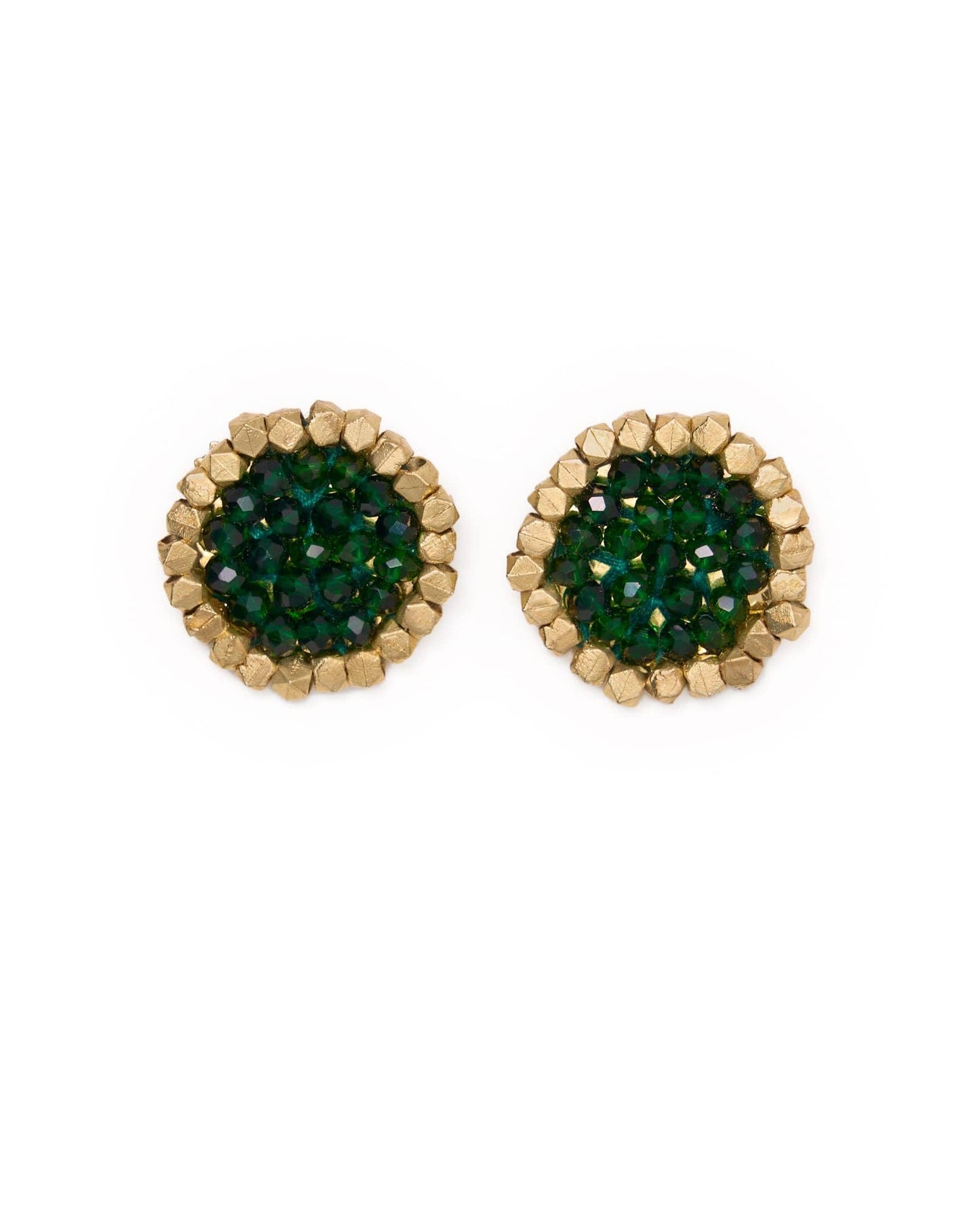 Johannah Crystal + Brass Bead Post Earrings Emerald