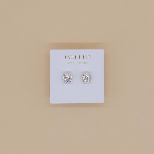 Round CZ - Clear - Gold Earrings