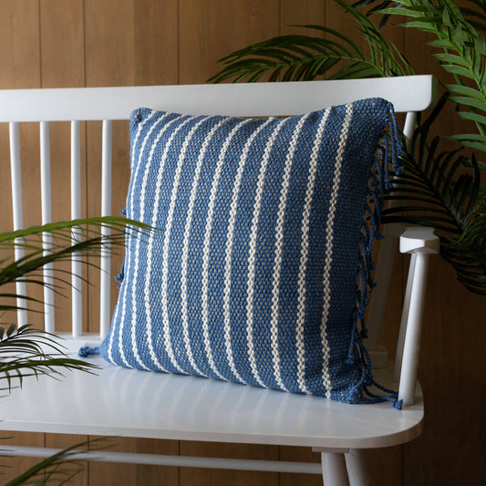Hand Woven Liberty Striped Pillow Blue 20 x 20