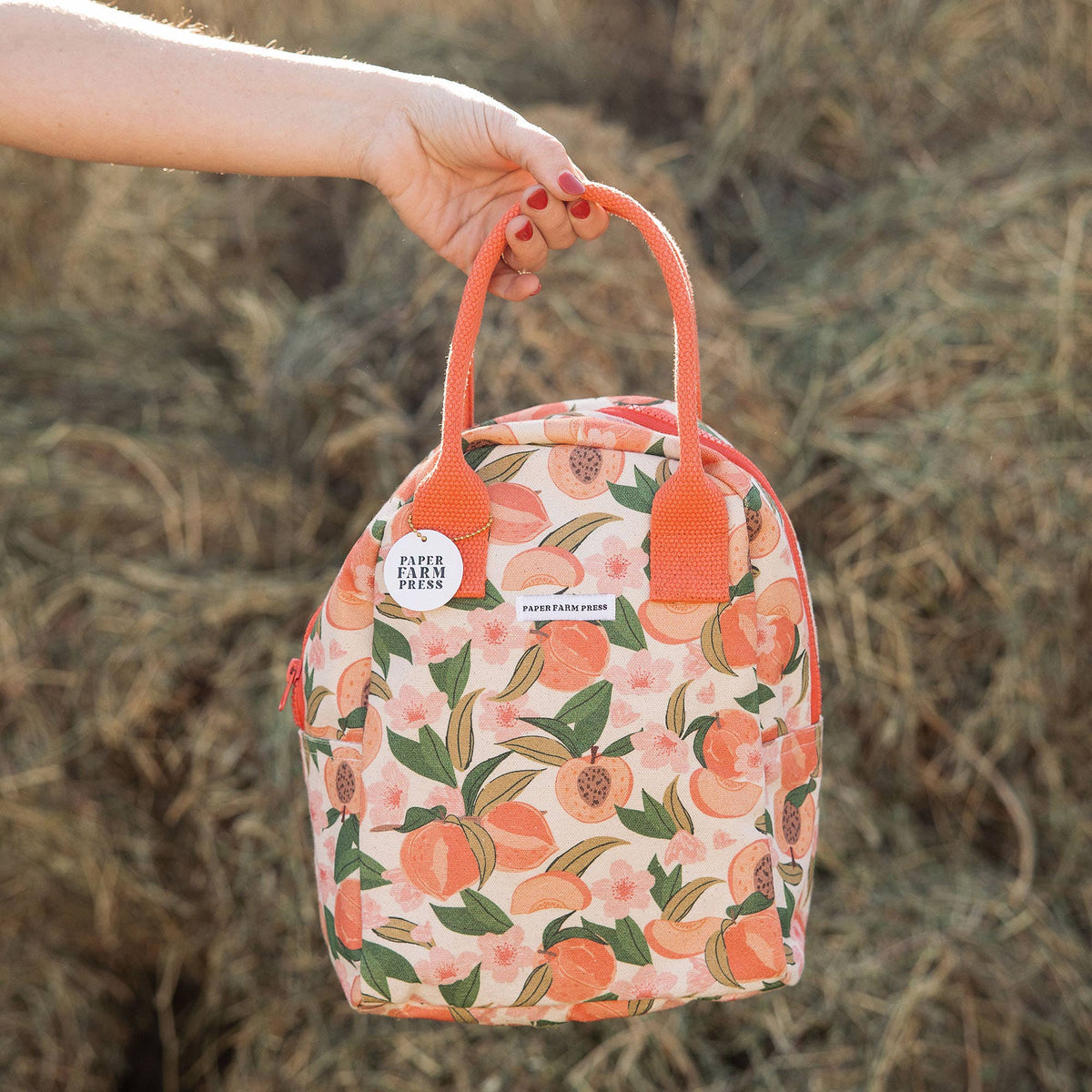 Peach Blossom Reusable Canvas Lunch Tote Bag