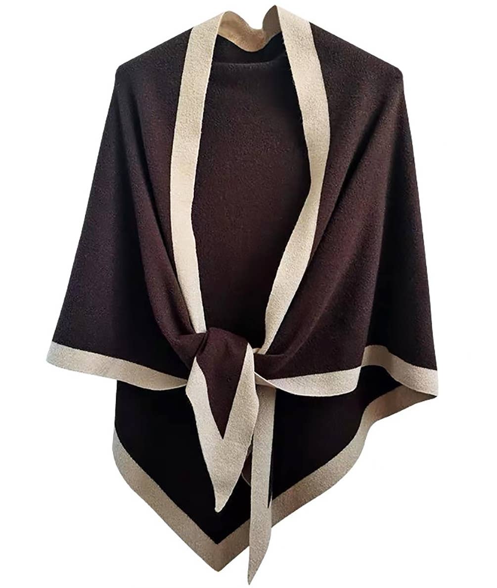 Contrast Border Knit Cashmere Blend Triangular Shawl Wrap