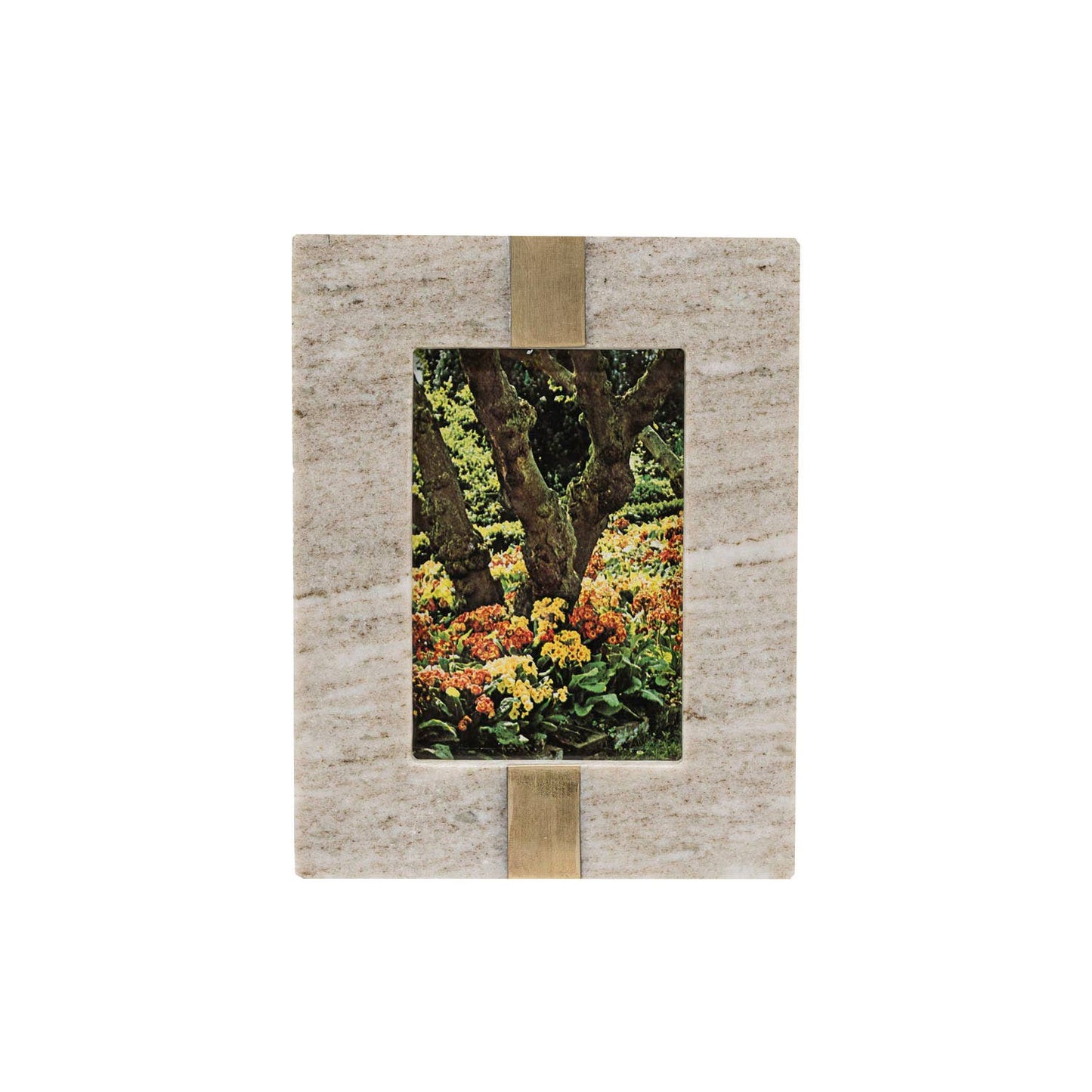 Soren Beige Marble Picture Frame Brass Inlay 4 x 6
