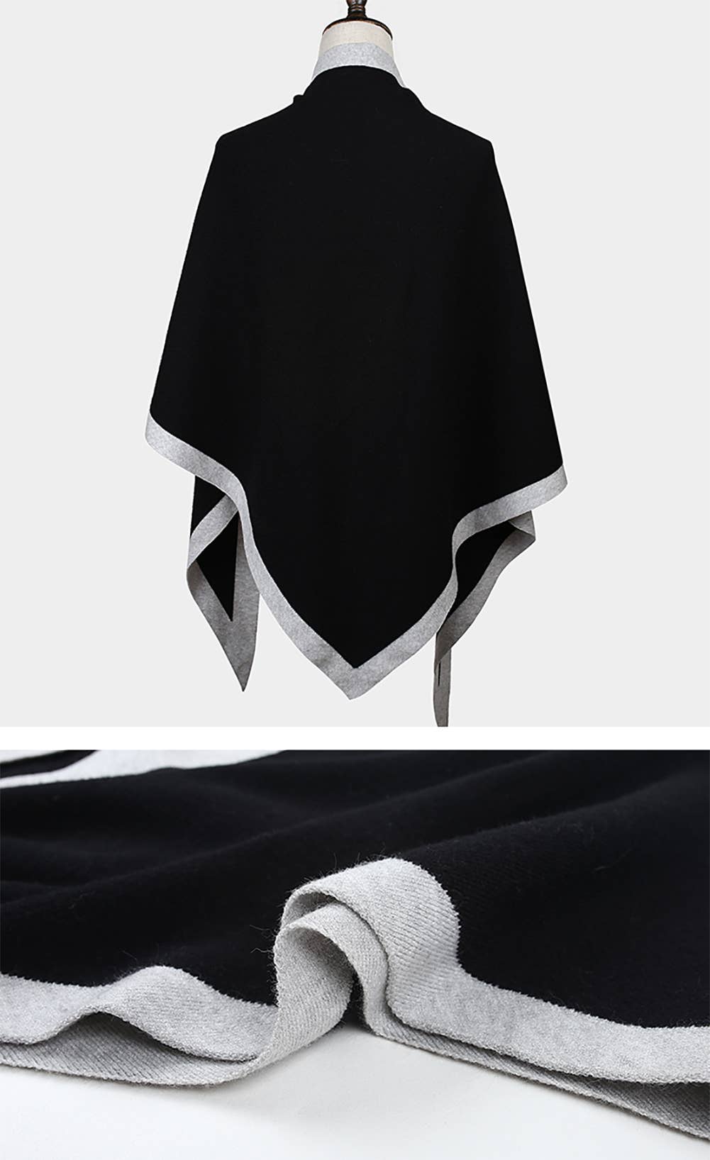 Contrast Border Knit Cashmere Blend Triangular Shawl Wrap