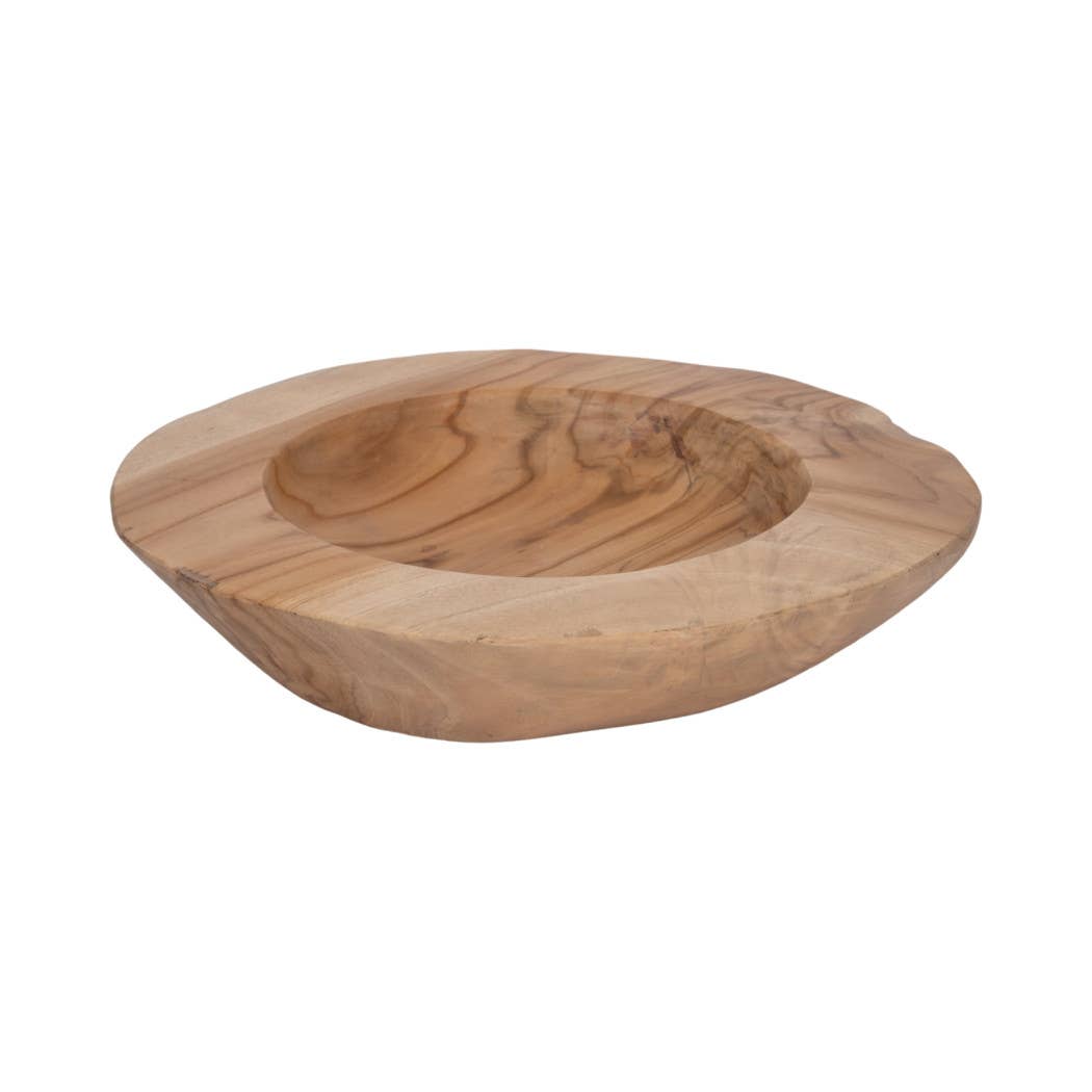 Decorative Bowl - Brown Teak Wood Round Organic, 16 in.