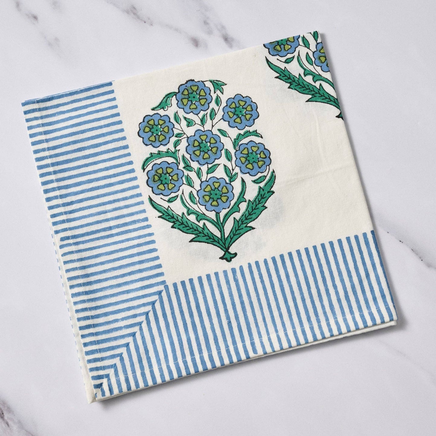 Devika Floral + Stripe Block Print Towel