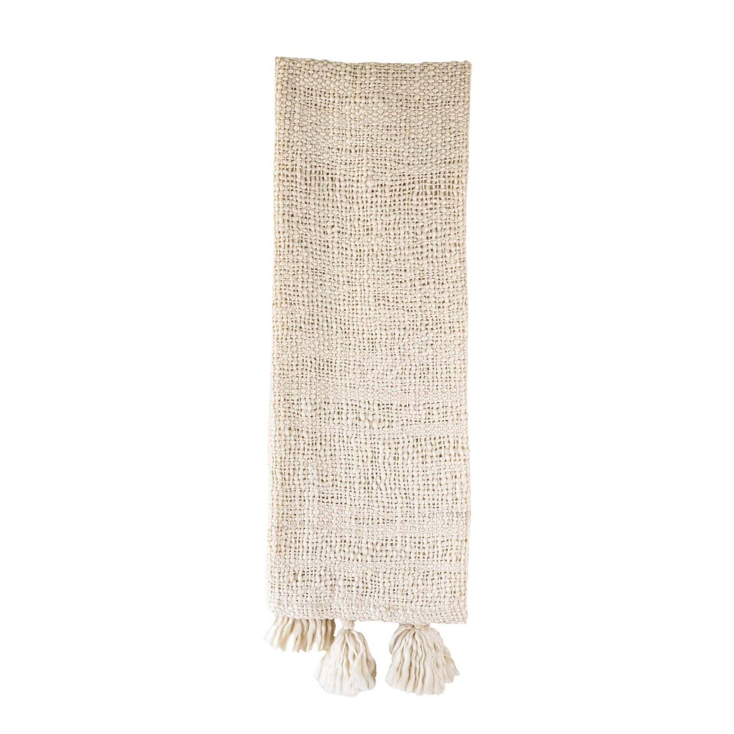 Mel Hand Woven Tasseled Throw Blanket Cream Polyester