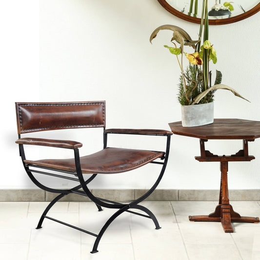 Solid Lodge Mid-Century Leather Hand-made Accent Chair