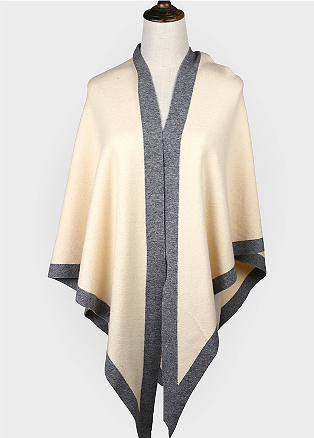 Contrast Border Knit Cashmere Blend Triangular Shawl Wrap