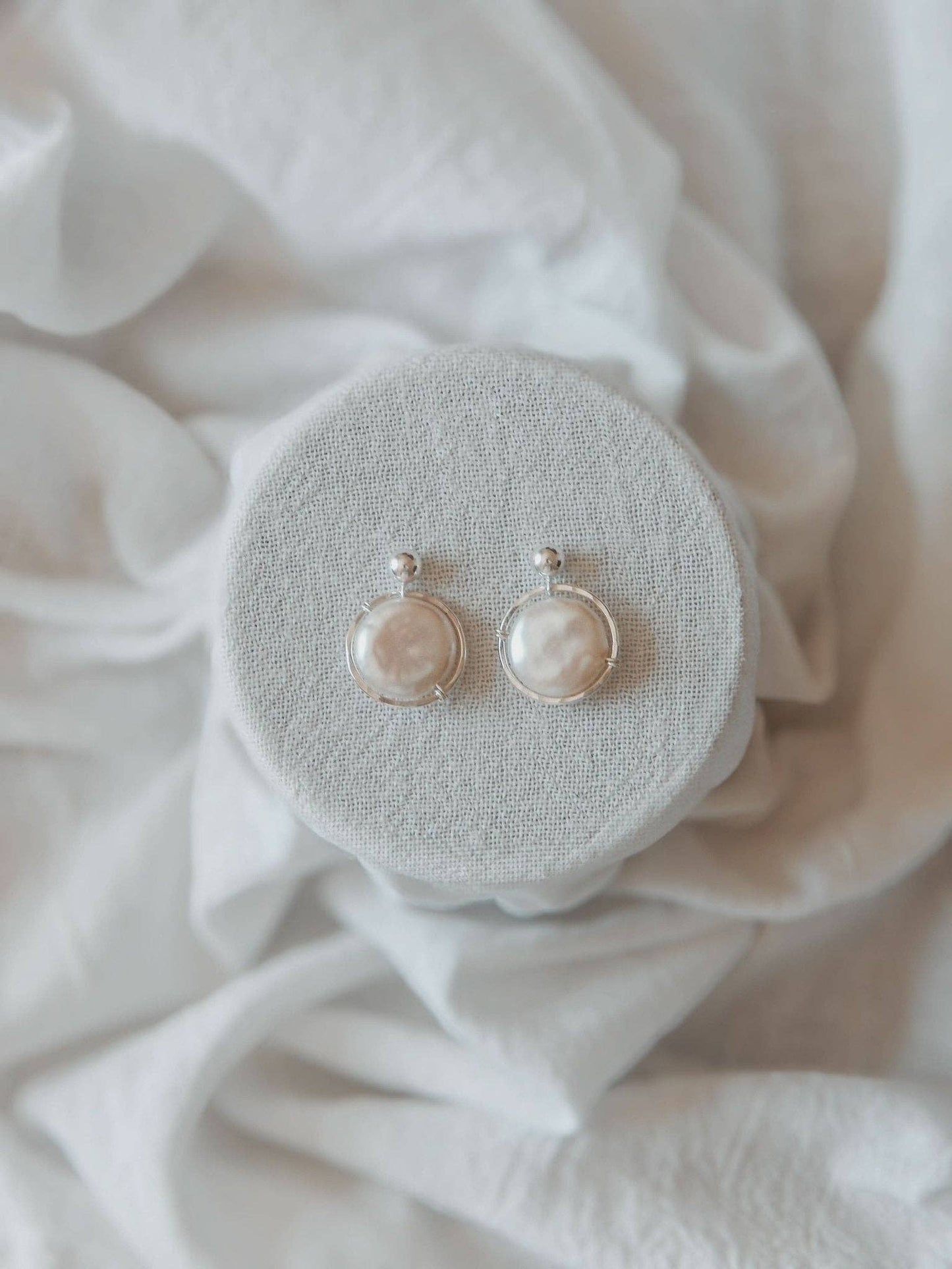 Freshwater Pearl Halo Earrings, 14k Gold Fill & Silver