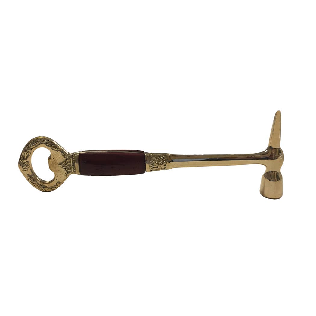 Brass Ice Hammer & Bottle Opener with Wood Handle | Barware