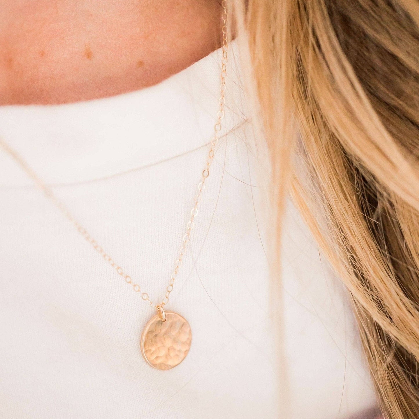 Hammered Disc Pendant Necklace, 14k Gold Fill & Silver