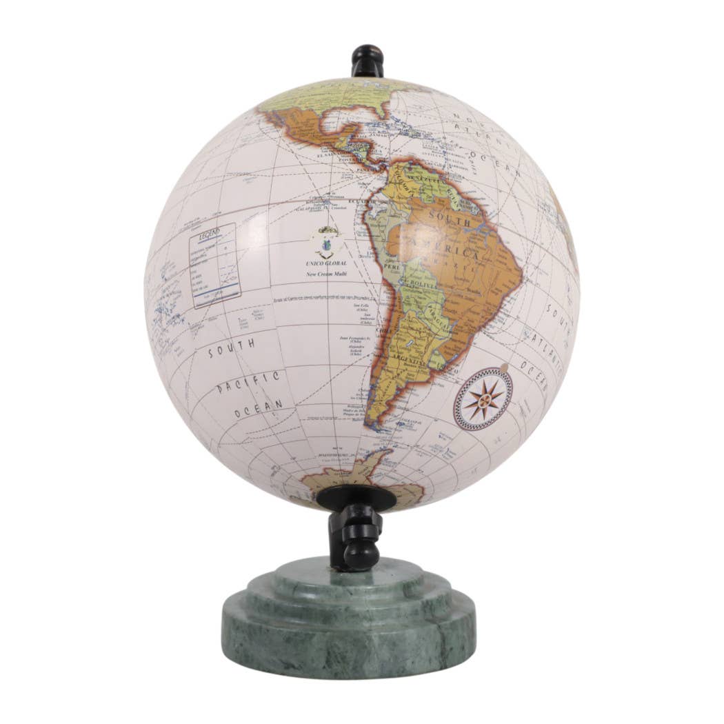 Sculpture - Green Resin Marble Ridged Globe on Base, 9 in.