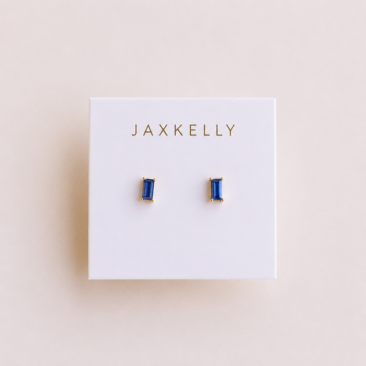 Baguette - Sapphire - Gold Earrings