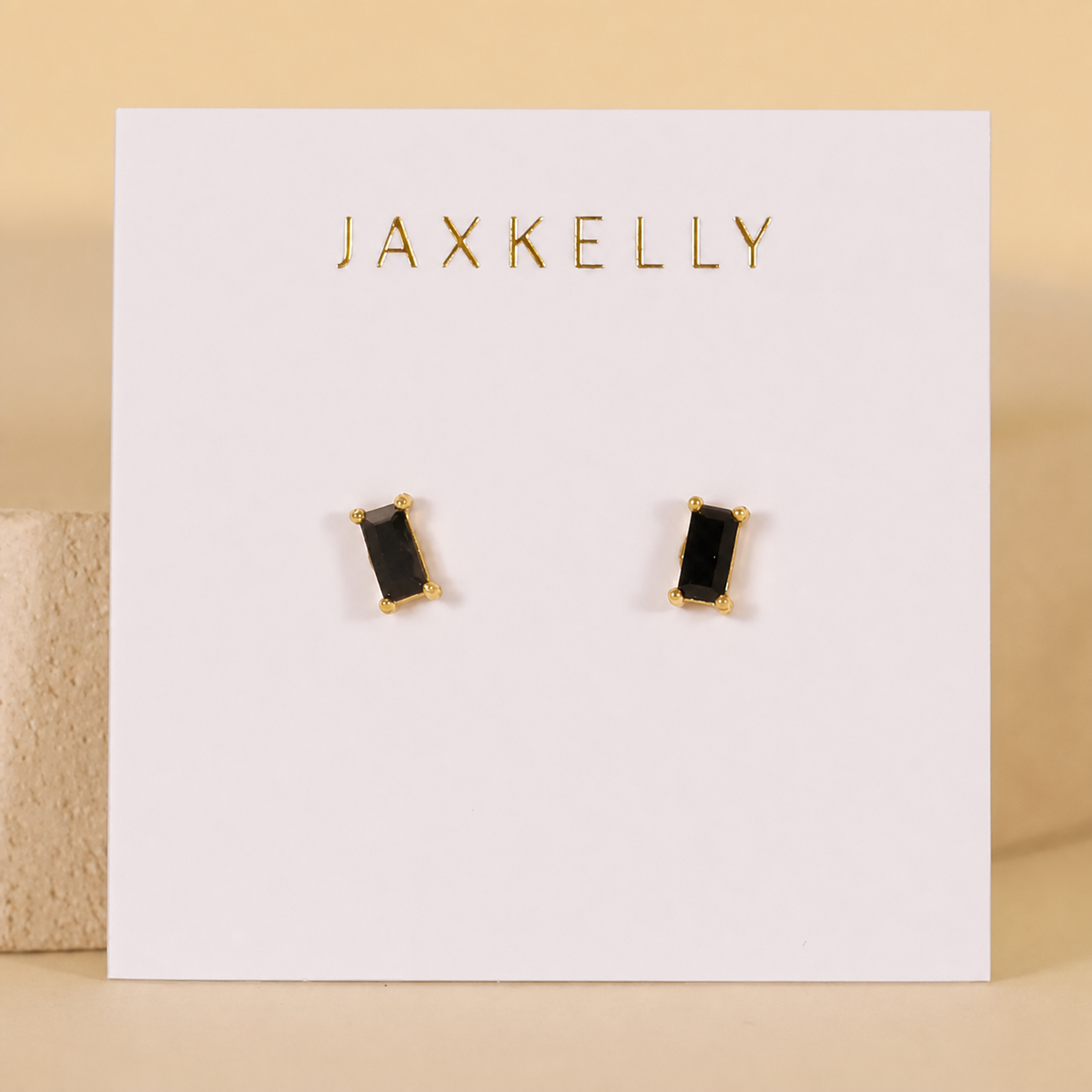 Baguette - Black - Gold Earrings